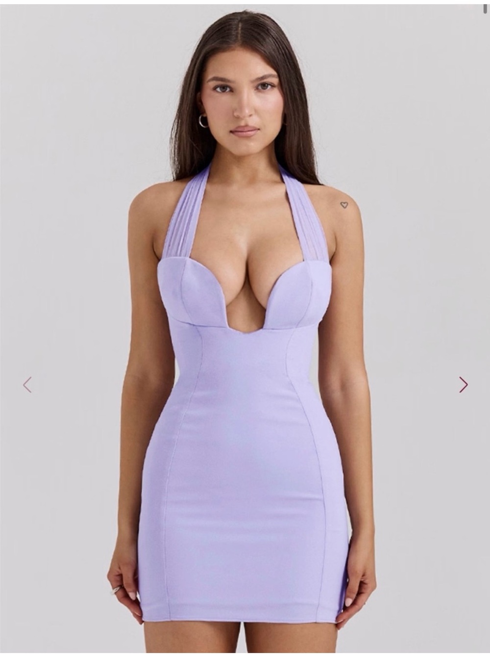 House of CB Orchid Lilac Alyssa Plunge Mini Dress Large